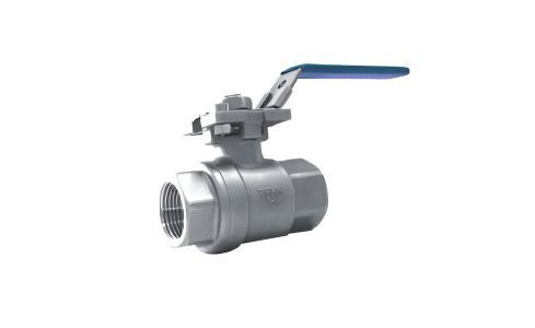 Válvula de bola de acero inoxidable con manija azul.
