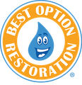 Logo of Best Option Restoration with a smiling blue water droplet.