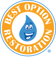 Logo of Best Option Restoration with a smiling blue water droplet.