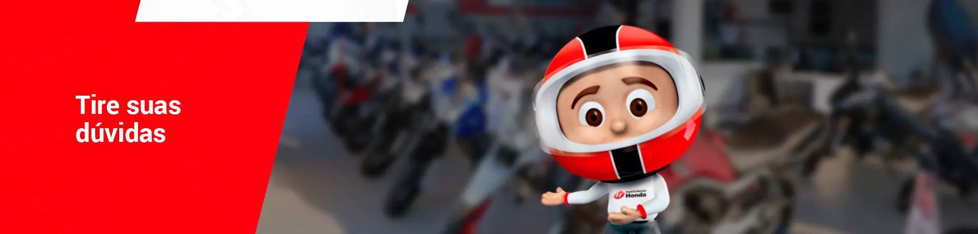 Personagem de desenho animado com capacete de corrida; texto 