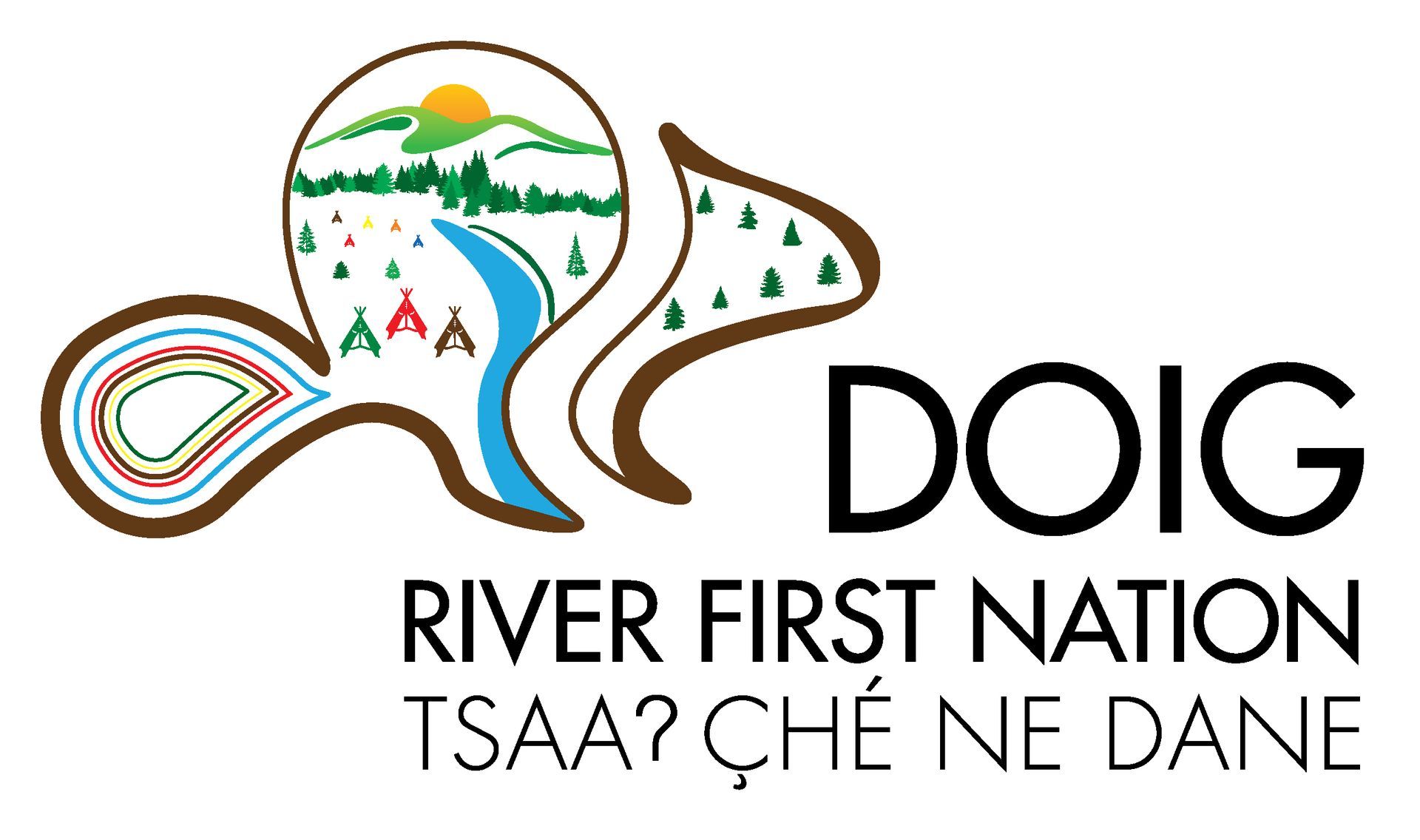 Logo of Doig River First Nation, featuring landscape and river. Text reads