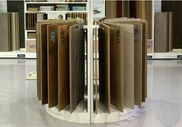 A display of different types of wood in a store