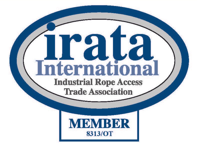 IRATA International logo in blue and gray, oval shaped, with "MEMBER 8313/OT" at the bottom.