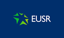 Blue background with green star-like logo and white EUSR text