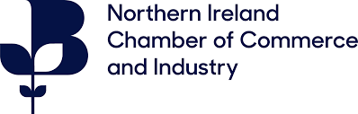 Logo of Northern Ireland Chamber of Commerce and Industry; dark blue B with floral design next to text.