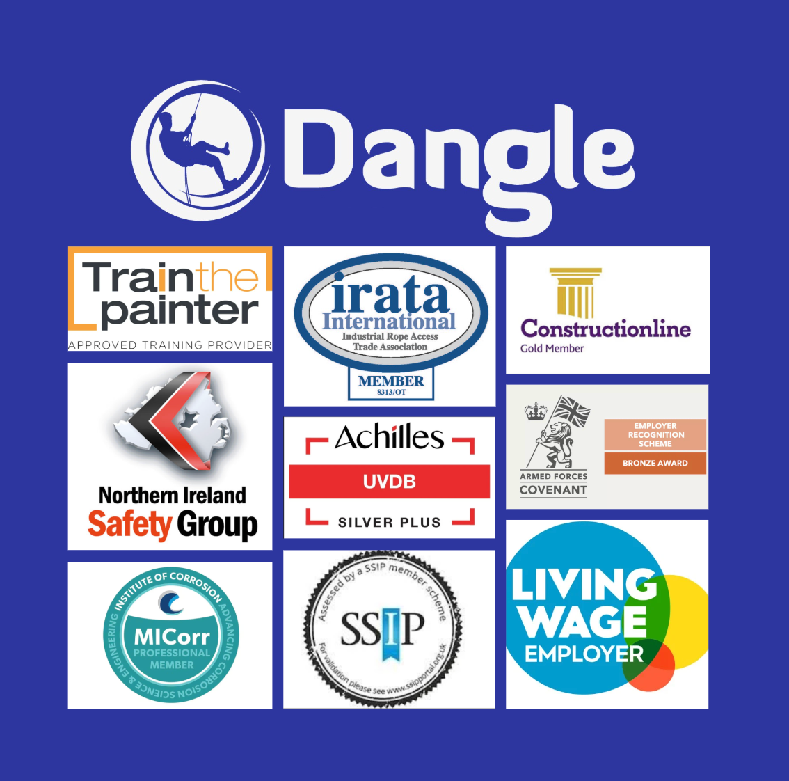 Dangle Academy accreditations including IRATA, Train the Painter, Constructionline and SSIP