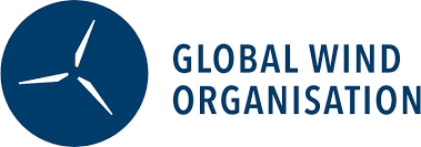 Logo of the Global Wind Organisation, featuring a blue circle with a stylized white wind turbine.