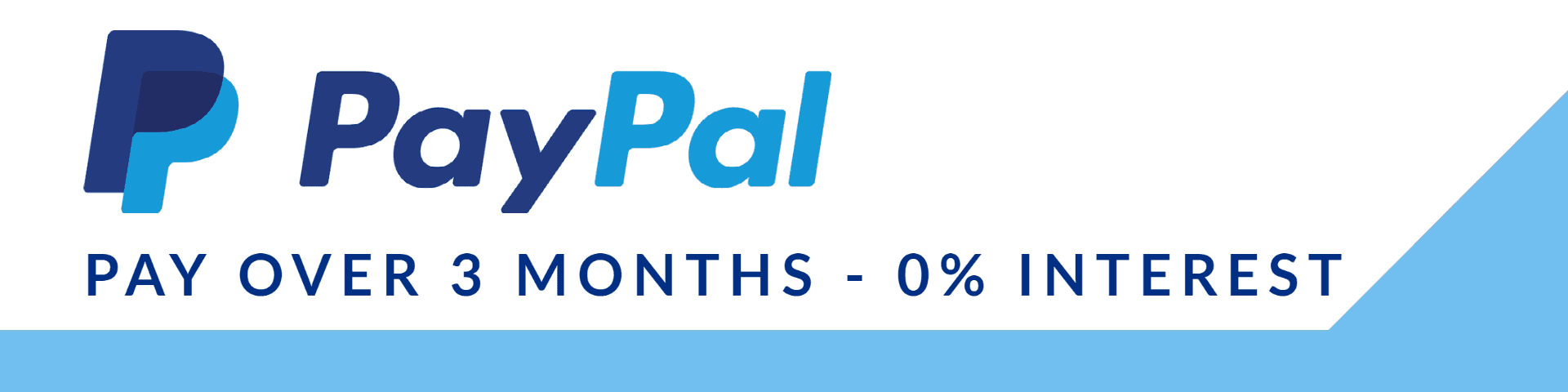 A blue and white paypal logo that says pay over 3 months - 0 % interest