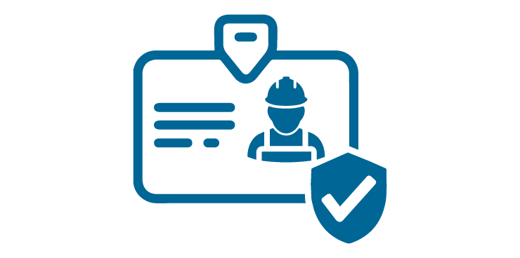 ID badge with a construction worker icon and a check mark shield.