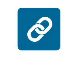 White chain links icon within a blue square.