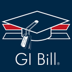 GI Bill logo with a graduation cap, tassel, and document on a navy background