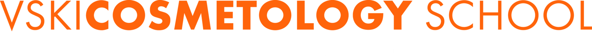 VSKI COSMETOLOGY SCHOOL logo in orange and brown text on a white background