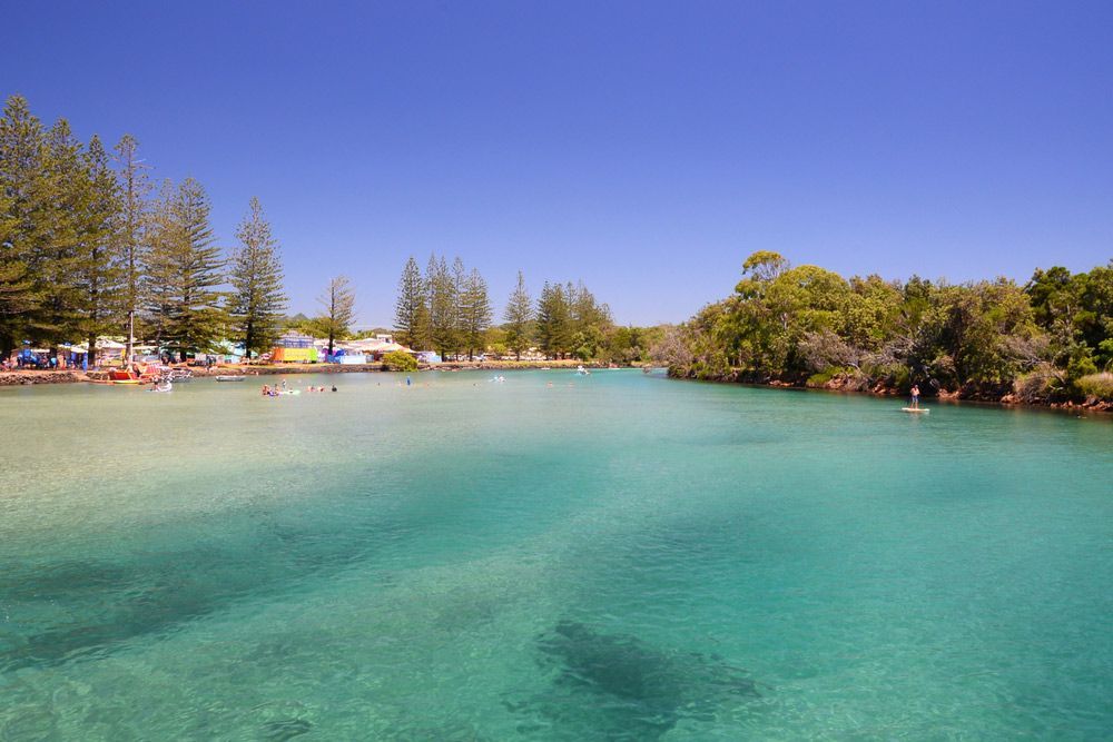 People Are Swimming In A Lake Surrounded By Trees — Security Systems In Brunswick Heads, NSW