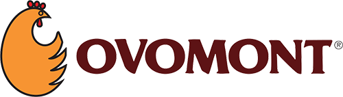Logo di Ovomont con una gallina e testo in marrone.