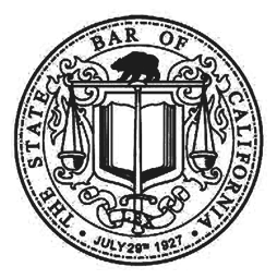 The seal of the bar of california is black and white.