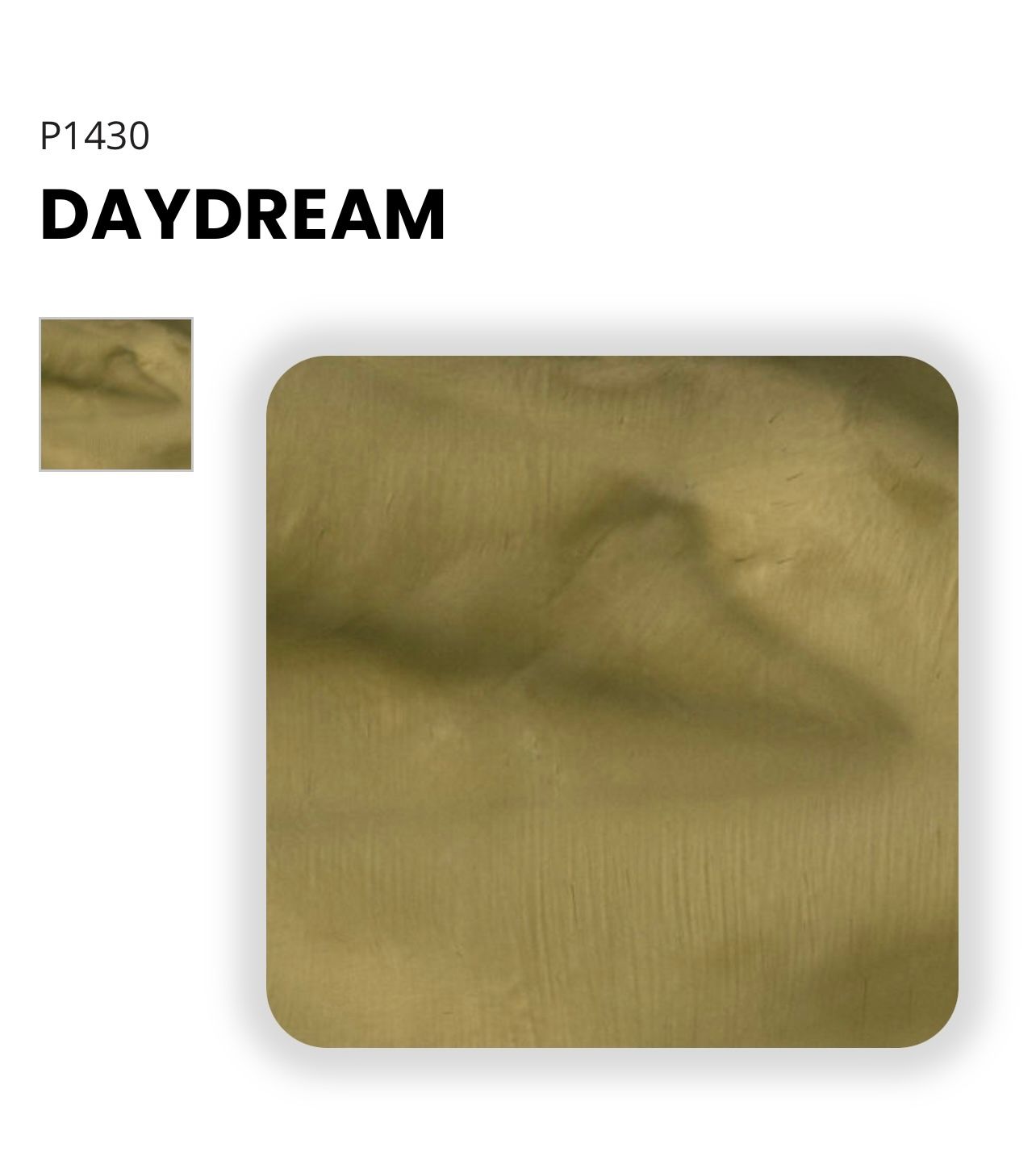 Elite Surface Coatings -Daydream fabric sample, olive green with subtle texture and variations in color.
