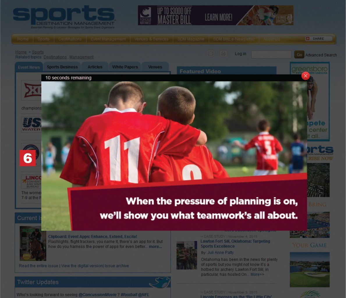 Sportsdestinations.com Website Picture of a Video Ad