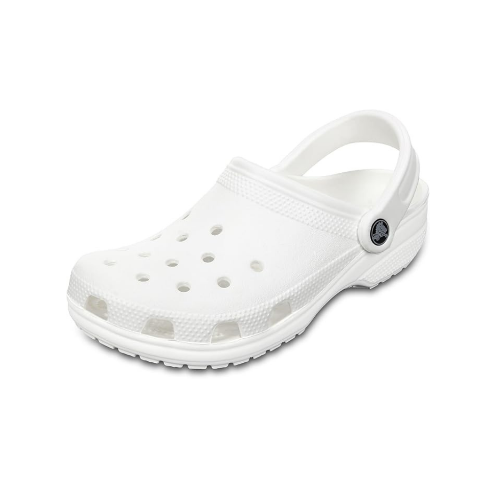 White perforated clog-style shoe on a white background