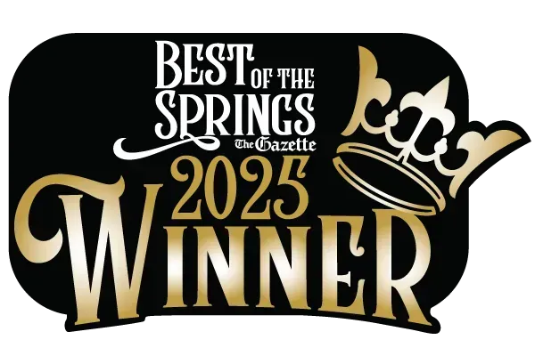 Best of the Springs 2025 Winner badge. Black and gold with crown, text