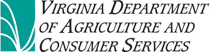 Virginia Department of Agriculture and Consumer Services logo with green stylized leaf and white text