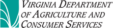 Virginia Department of Agriculture and Consumer Services logo with green stylized leaf and white text