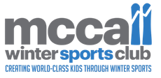 MCCA Winter Sports Club logo with blue and gray text and the tagline “Creating World-Class Kids Through Winter Sports”