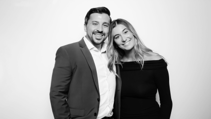 glam photo booth with white backdrop