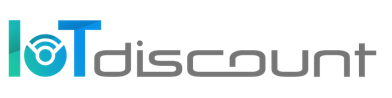 Het logo voor iot discount is blauw en grijs op een witte achtergrond.