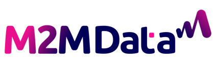 Het m2mdata-logo is paars en roze op een witte achtergrond.