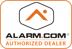 The logo for alarm.com is an authorized dealer