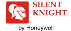 The silent knight by honeywell logo is red and white.