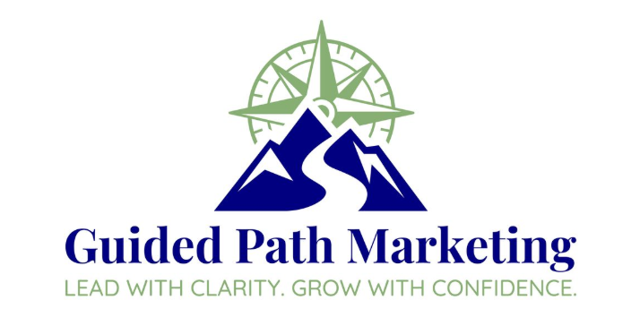 Logo with green compass rose over blue mountains and winding path; "Guided Path Marketing" text.