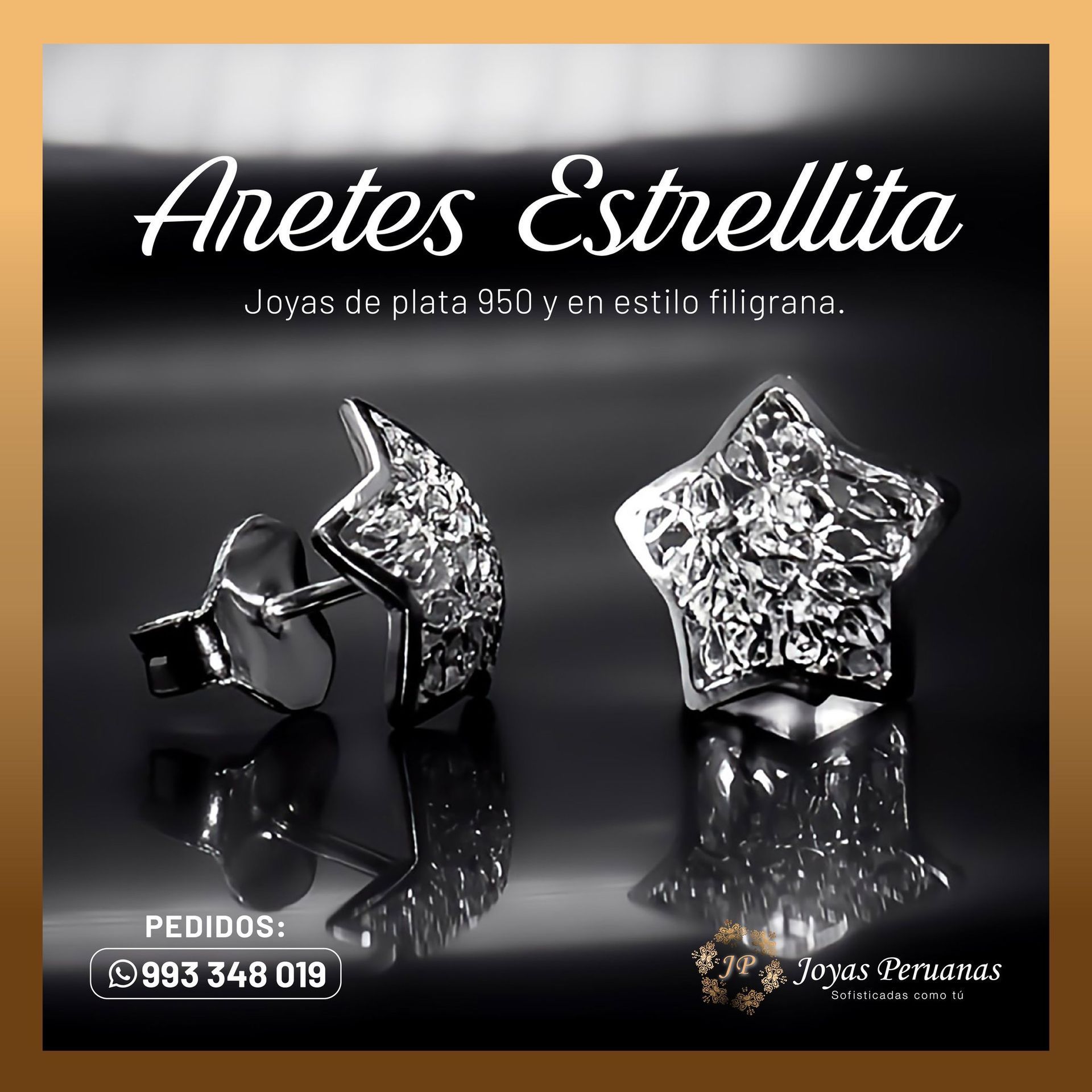 Un anuncio de un par de pendientes con forma de estrella.