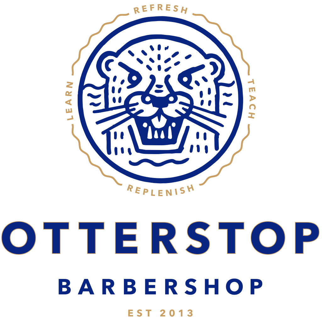 The Otterstop Barbershop logo, featuring an otter emblem, the words "Learn, Refresh, Teach, Replenish," and established 2013.