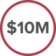 A red circle with a the number $10M inside of it.