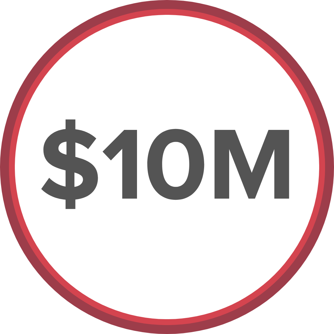 A red circle with a the number $10M inside of it.