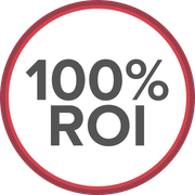 A logo that says 100 % roi in a red circle