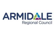 The armidale regional council logo is a blue , purple , and green logo on a white background.