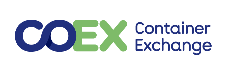 The coex container exchange logo is blue and green on a white background.
