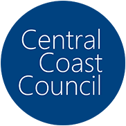 The logo for the central coast council is in a blue circle.