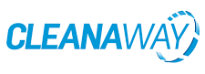 The cleanaway logo is blue and has a circle around it.