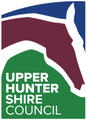The logo for the upper hunter shire council shows a horse 's head.