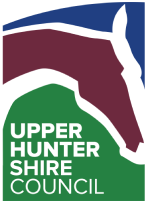 The logo for the upper hunter shire council shows a horse 's head.