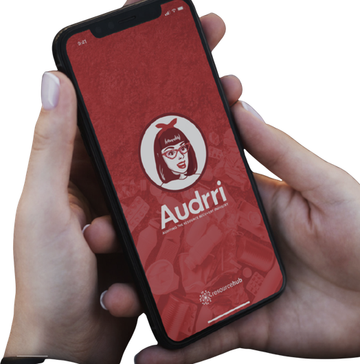 A person is holding a phone that says audrri on the screen