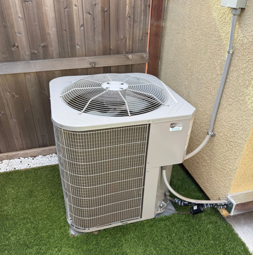 Outdoor AC condenser unit at a Lincoln CA home before tune-up service