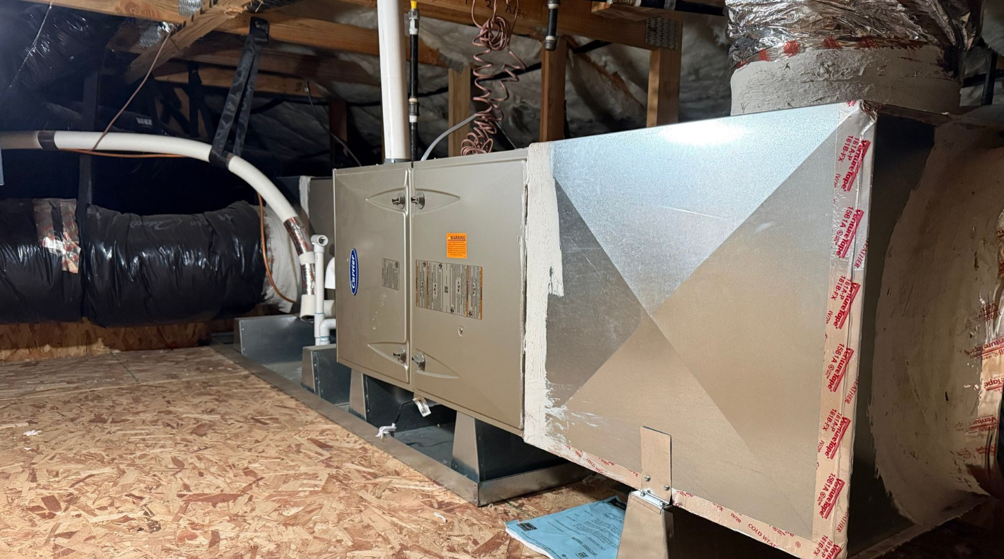 Indoor air handler unit at a Lincoln CA home during an AC tune-up