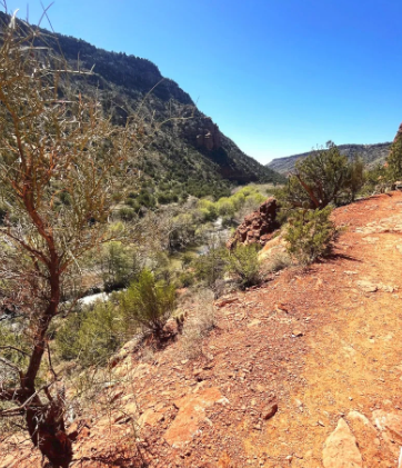 A dirt road going through a valley with mountains in the background