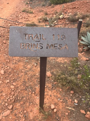 A sign that says trail 123 brins mesa on it