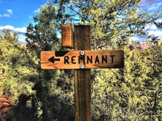A wooden sign with the word remnant on it