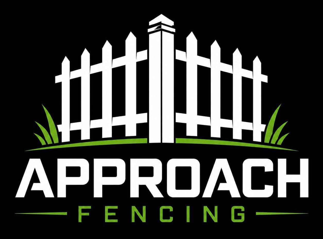 White fence logo with green grass and the text “APPROACH FENCING” on a black background